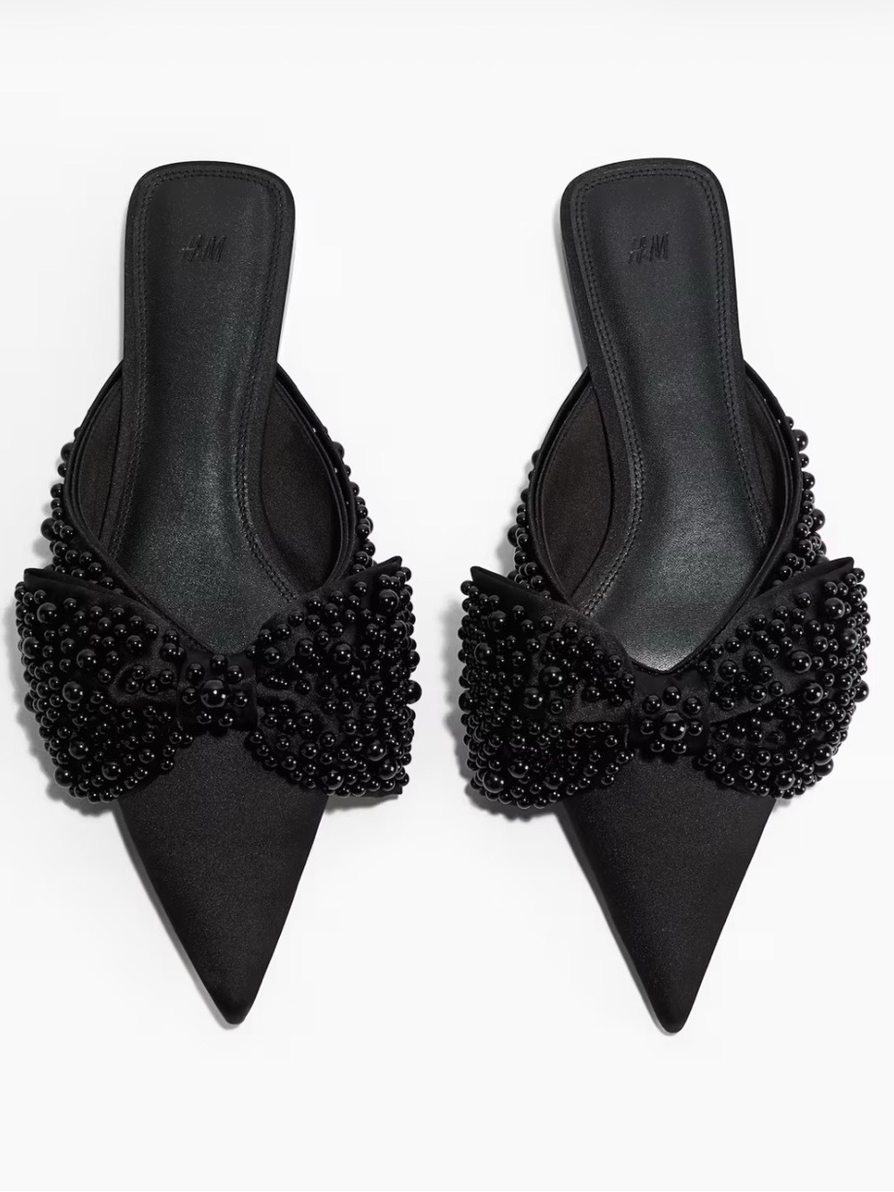 Elegant Black Beaded Bow Women's Mules Flats Shoes